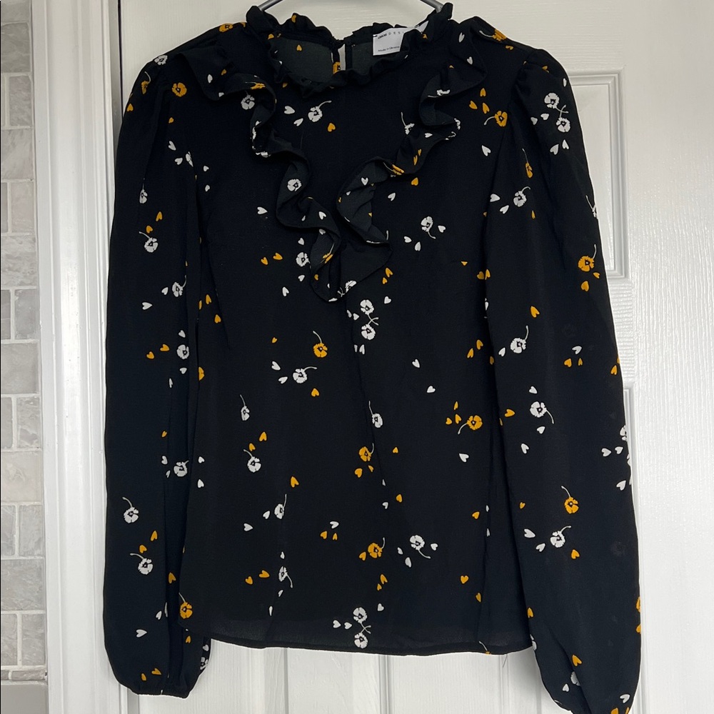 ASOS Black Floral Ruffle Blouse